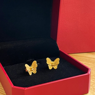 调太幅花月佳期s925纯银镀黄金色 耳环蝴蝶结拉丝 蝴蝶耳钉女新品