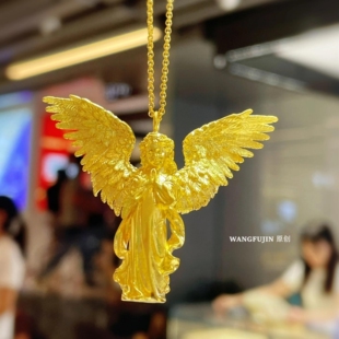 18K金爱河守望小天使项链 百搭礼物 女纯银祈祷天使锁骨链翅膀时尚