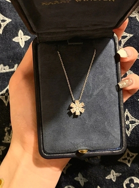 HVV Forget Me Mоt勿忘我花朵项链女白金纯银仿真钻四叶草莫桑钻