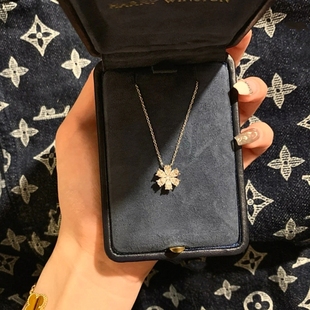 Mоt勿忘我花朵项链女白金纯银仿真钻四叶草莫桑钻 HVV Forget