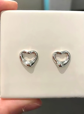 Opan Heart心形耳钉 女优雅简约s925纯银镀玫瑰金镂空爱心耳环潮