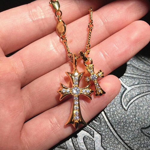 22K金双十字架项链欧美潮流