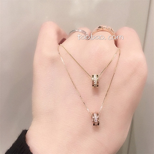 韩国LΟΥD幸运小蛮腰项链女纯银镀玫瑰金时尚 弹簧圆形圆圈锁骨链