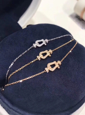 F.D马蹄扣手链女s925纯银镀黄金色 手镯手环钻石项链简约百搭时尚