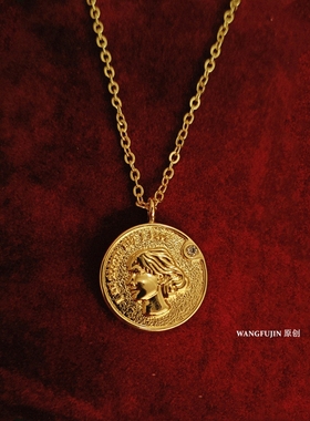 英国伍尔夫头像金币项链