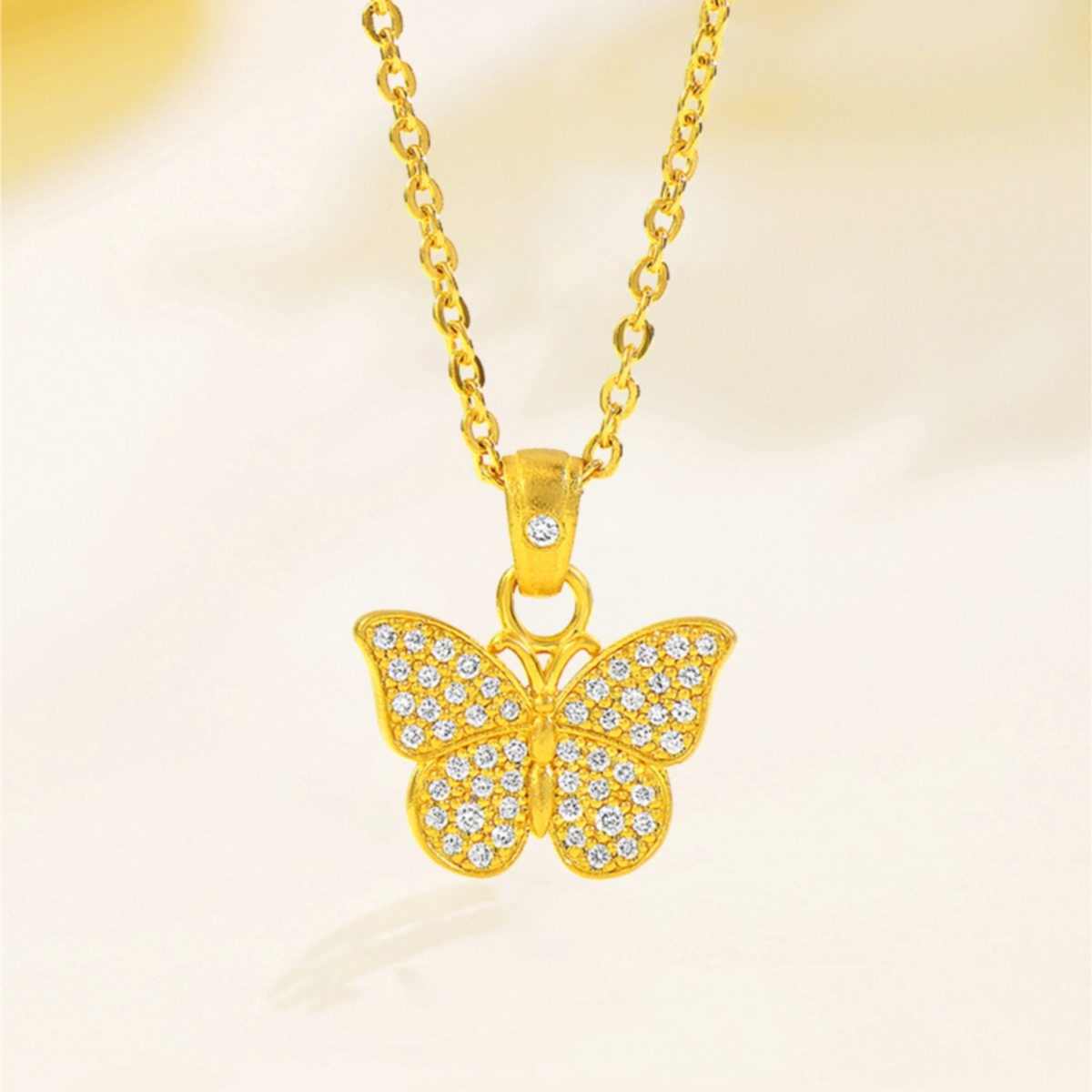 幅家18K金古法手工花丝蝴蝶项链