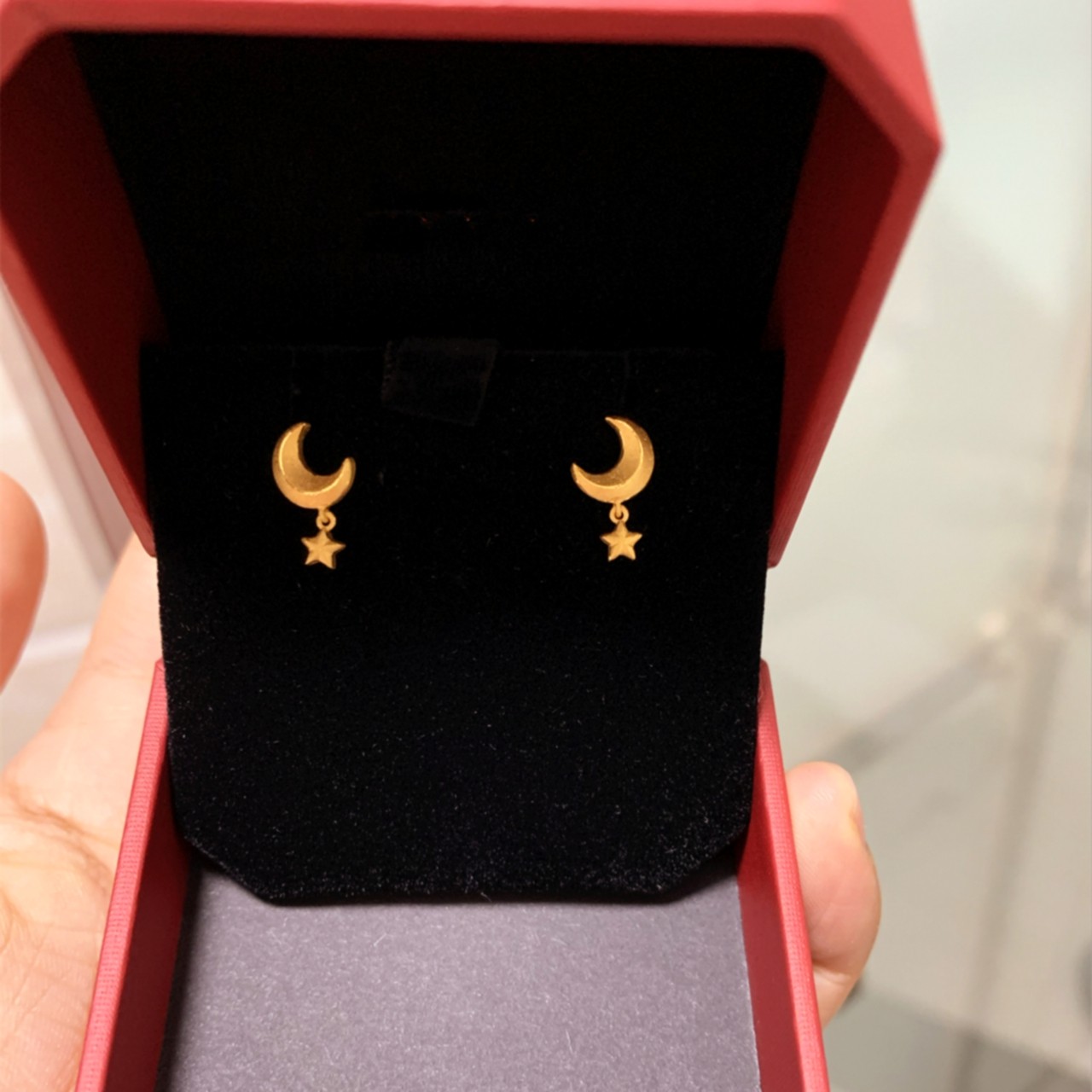 弯弯月亮&星星耳钉女纯银镀黄金色 耳饰耳吊耳环星月月牙时尚百搭