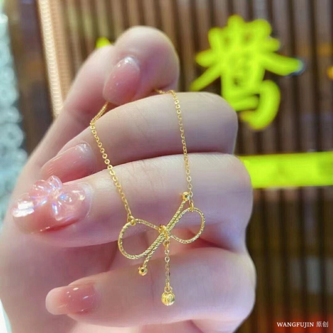 调太幅蝴蝶结流苏项链 女纯银18K金扭纹绳结锁骨链无限爱打结高级