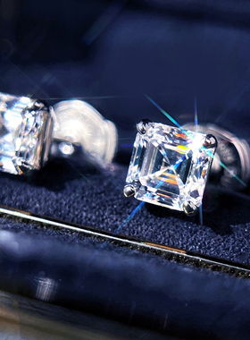 CRAEF冰糖耳钉 祖母绿切割纯银耳环男女情侣款仿真钻莫桑钻18K HW