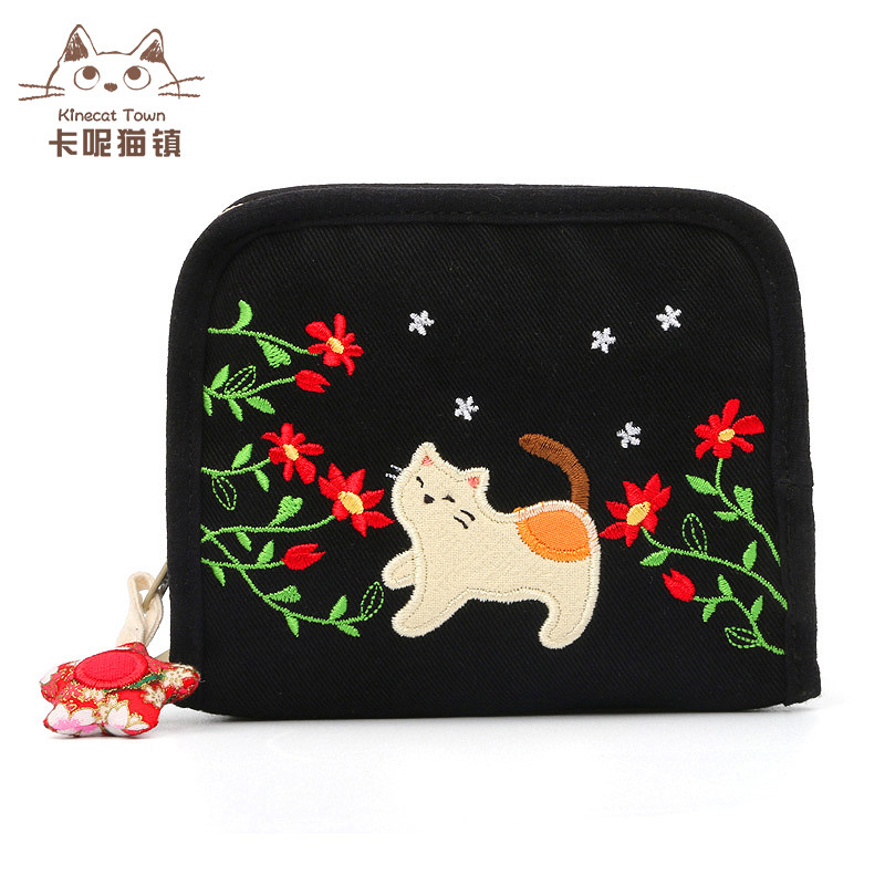 日本插画KINE猫 可爱花丛猫咪卡通布艺多功能零钱包纯棉短款钱包在类目 箱包皮具/热销女包/男包, 钱包中 - 来自Buy2taobao.com提供专业的淘宝代购服务