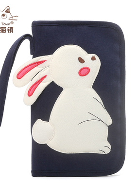 日本设计KINE猫卡通可爱纯棉立体兔子长款钱包手机包护照包卡包女