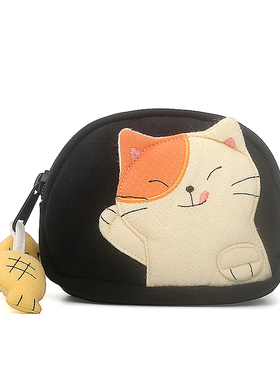 kine猫 贪吃猫双层拉链零钱包卡通可爱布艺小巧硬币口红收纳包女