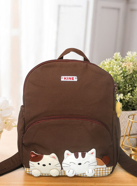 Kine猫 可爱两只猫双肩包2024新款卡通帆布儿童背包个性休闲包女