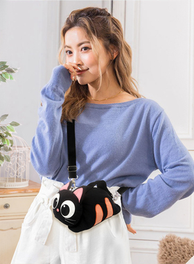 越南进口kine猫 小黑猫高级感棉布玩偶背包可爱女黑色休闲斜挎包