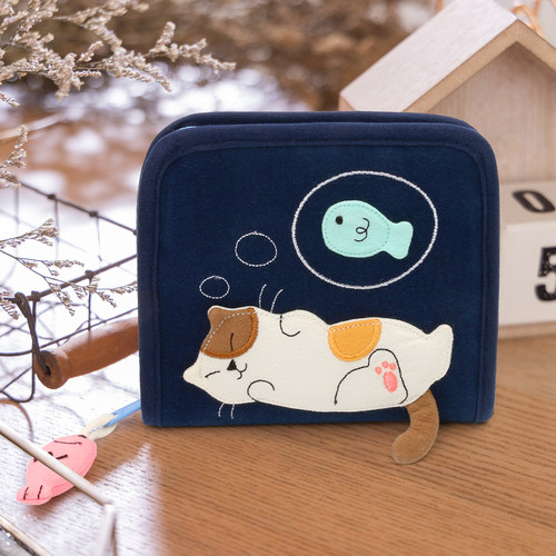 短款钱包KINE猫简约棉布女