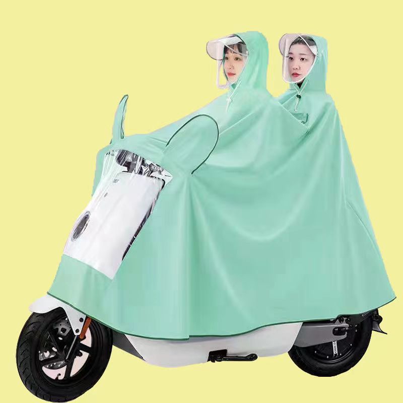 双人雨衣电动车母子款双人摩托车雨披加大加厚护脸双帽檐骑行雨衣