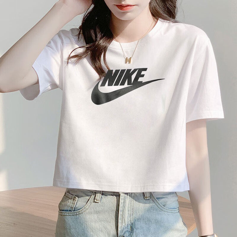 Nike耐克短款露脐T恤户外运动短袖纯棉透气休闲半袖女BV6176