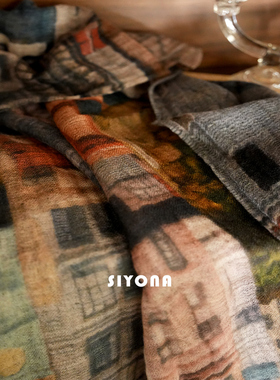 SIYONA100%羊绒复古几何风围巾