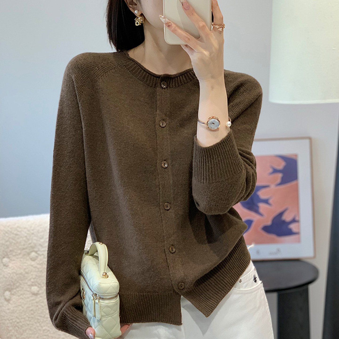 2026新款纯色秋季大码针织开衫外套女洋气中老年女装上衣秋冬毛衣