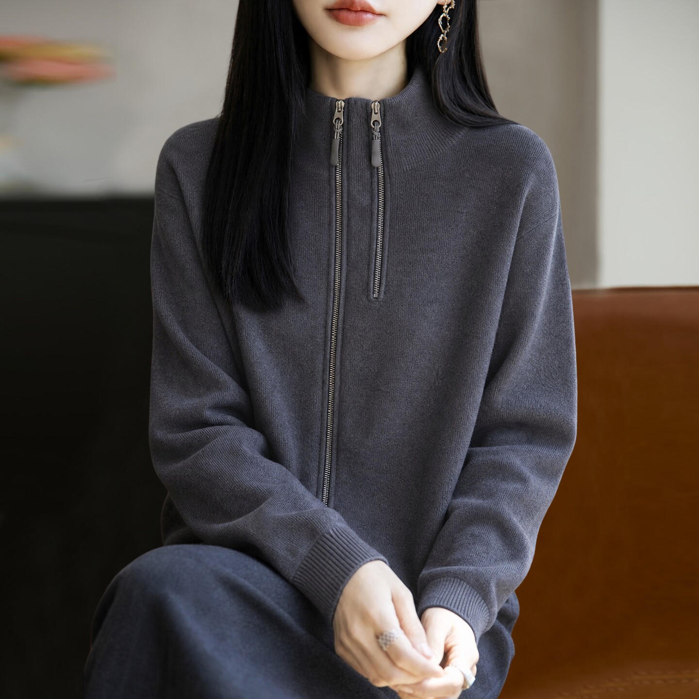 2026新款纯色秋季大码针织开衫外套女洋气中老年女装上衣秋冬毛衣