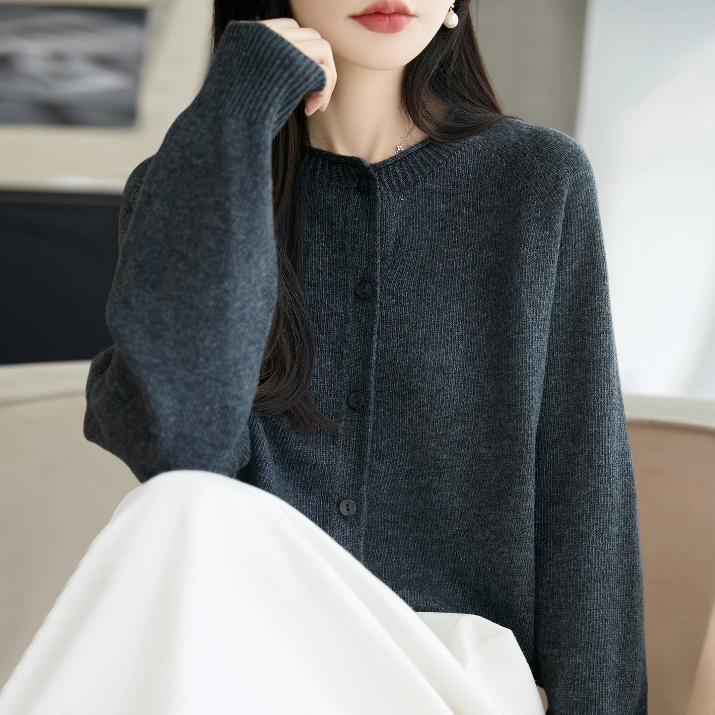 2026新款纯色秋季大码针织开衫外套女洋气中老年女装上衣秋冬毛衣