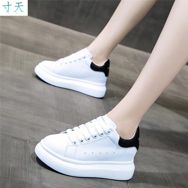 百搭2025春季新款厚底松糕鞋 韩版交叉绑带女运动小白鞋 内增高深