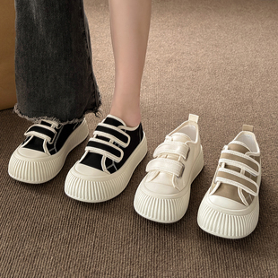 鞋子女春秋季大头帆布鞋女2024新款爆款夏魔术贴厚底百搭小白鞋女
