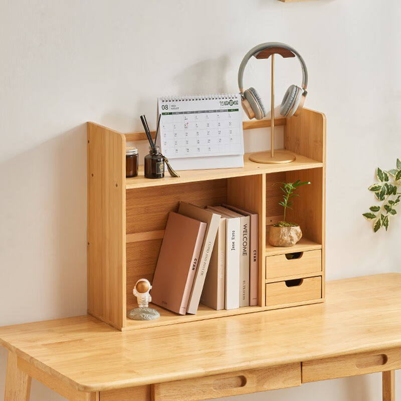 竹庭桌面书架学生办公收纳架置物架楠竹实木小书架子桌上储物架双