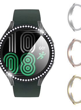 适用三星Watch4保护壳4代40/44mm全包镶钻PC电镀保护套防摔套透明