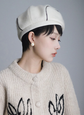 Lion～first love 日本进口羊毛马海毛轻盈保暖线条感贝雷帽秋冬