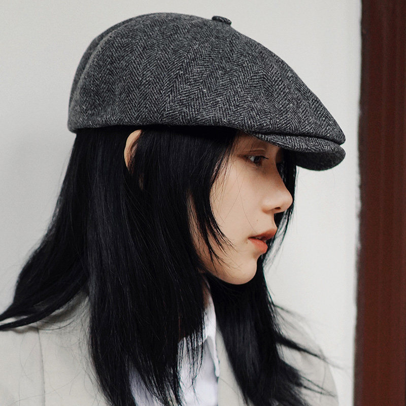 lion~真探 英国moon羊毛面料人字纹千鸟格鸭舌奥报童帽秋冬男女