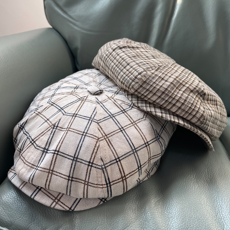 cap心晴德国客供纯棉格纹鸭舌帽