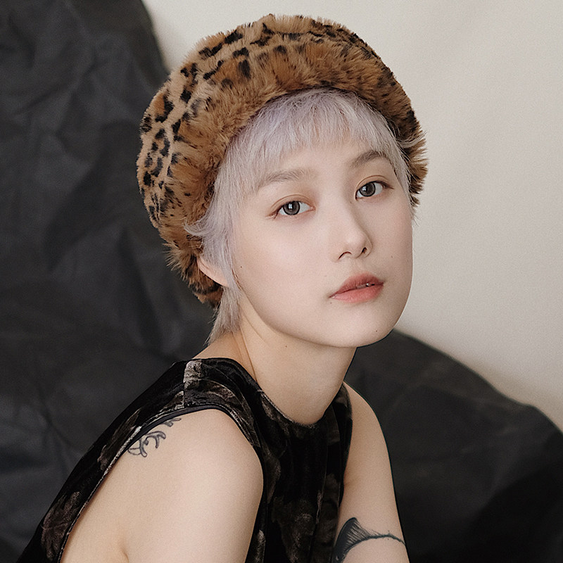 Lion～复古豹纹大人感动物纹柔软仿皮草毛毛宽边发带秋冬温暖女