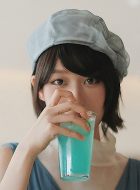 清新真丝褶皱贝雷帽春夏女