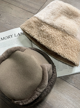 Lion～肌理感混拼日本同步羊羔毛帽盆帽俄罗斯帽无边帽秋冬toque