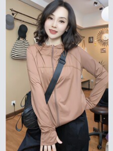 防晒衣女夏季薄款速干冰凉感透气外套连帽抽绳户外跑步防晒服上衣
