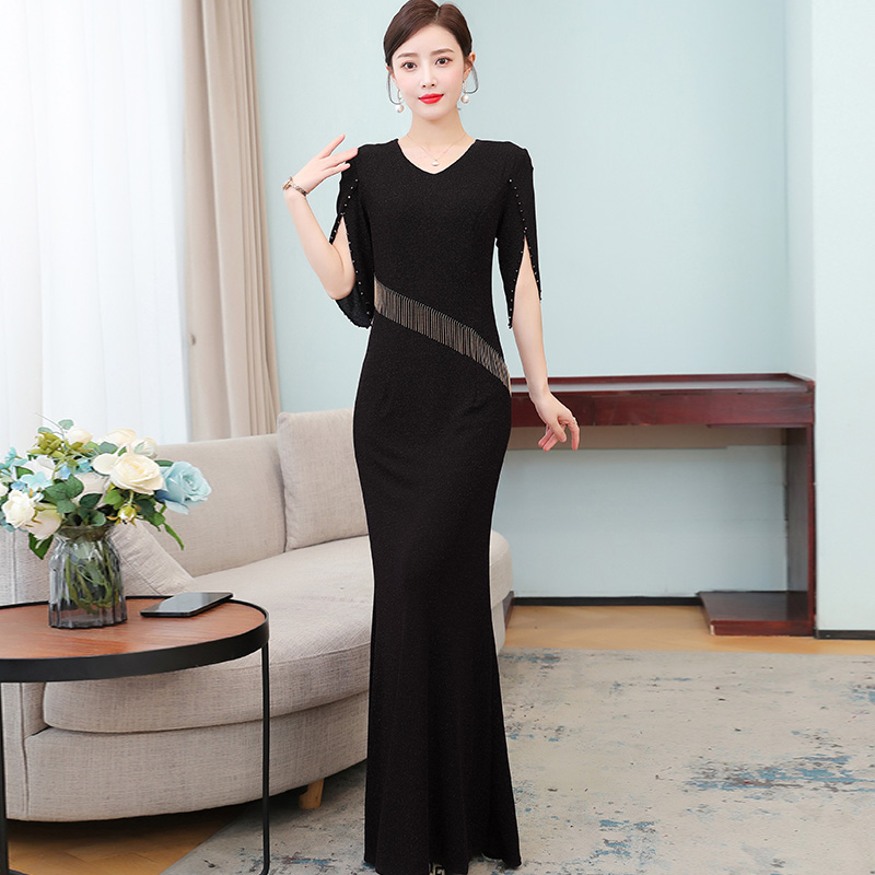 Mother's Banquet Dress Young Long Socialite High-end Elegant Fishtail Dress Wedding Performance Annual Meeting Spring and Autumn