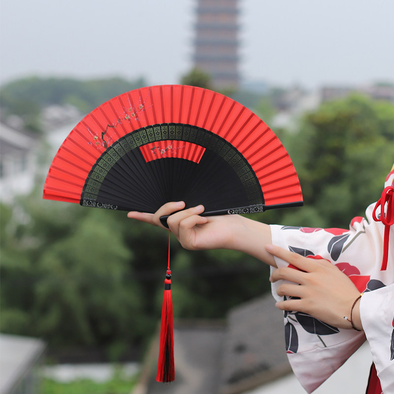 夏季复古旗袍折扇中国风扇古风古典女汉服扇女式扇子汉服扇便携扇