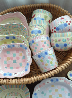 糊图手作景德镇手工陶瓷手绘釉下彩圣诞节可爱餐具碗盘子茶漏勺子