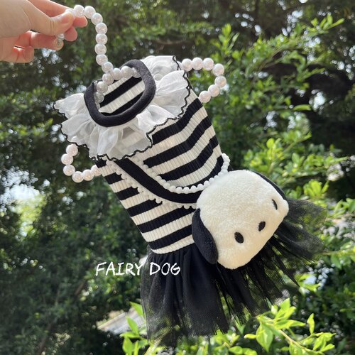 FairyDog私宠定制宠物狗衣服黑白坑条帕恰狗蓬蓬裙马尔济斯泰迪