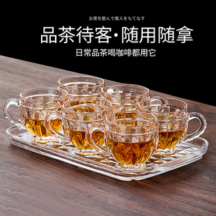 装开水玻璃杯带收纳盘子家用简约透明把杯咖啡杯待客泡茶水杯套装