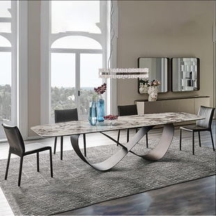 极简超长岩板餐桌现代简约大理石会议桌长方形桌子 意式