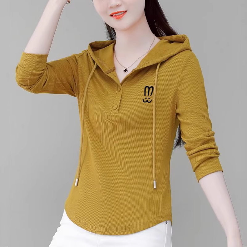 连帽卫衣女春秋2025新款修身长袖T恤衫薄款时尚休闲洋气减龄上衣