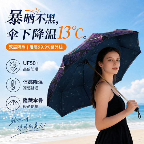 双层伞布降温黑胶晴雨两用太阳伞