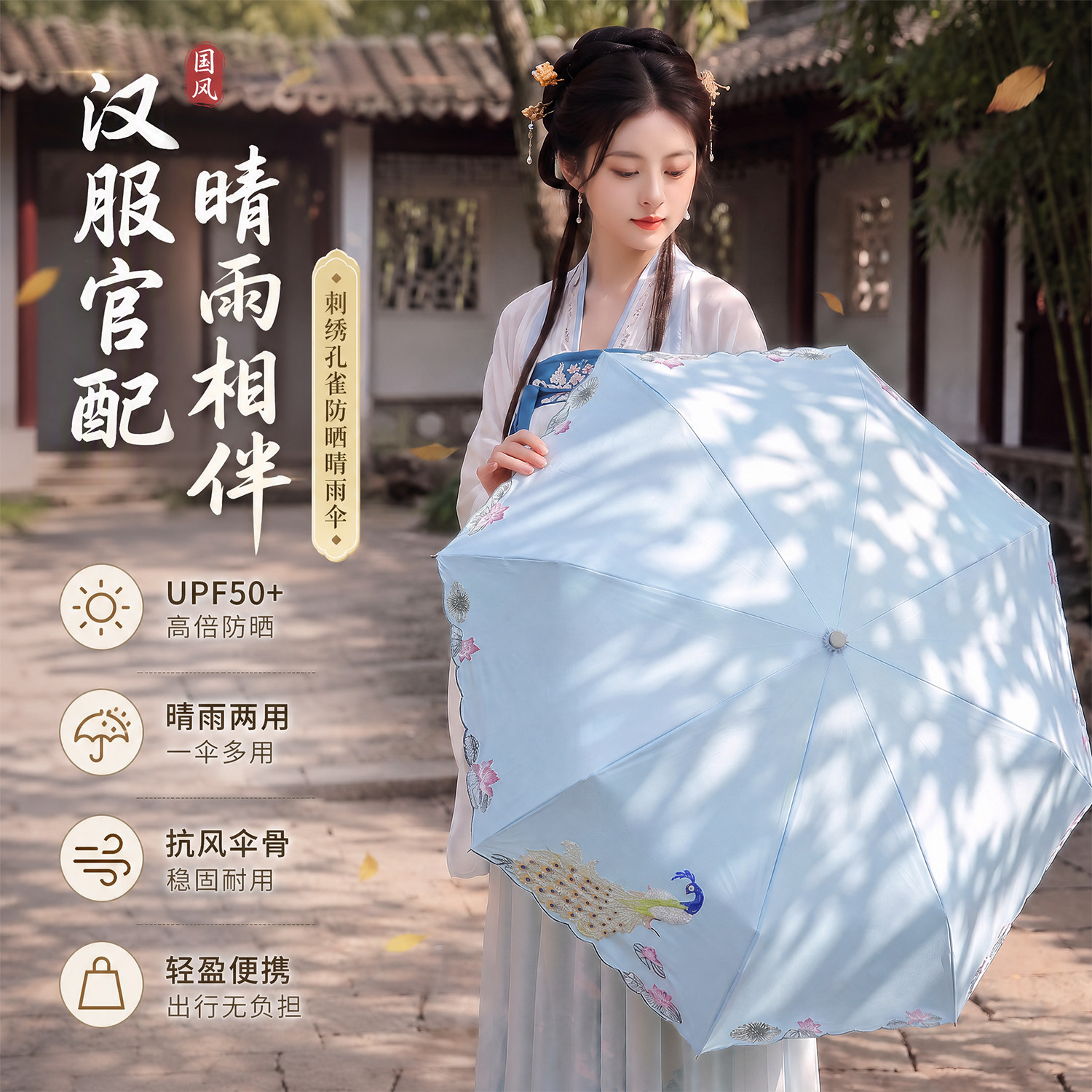刺绣德国树邻防紫外线遮阳伞便携五折太阳伞女黑胶2026新款防晒伞