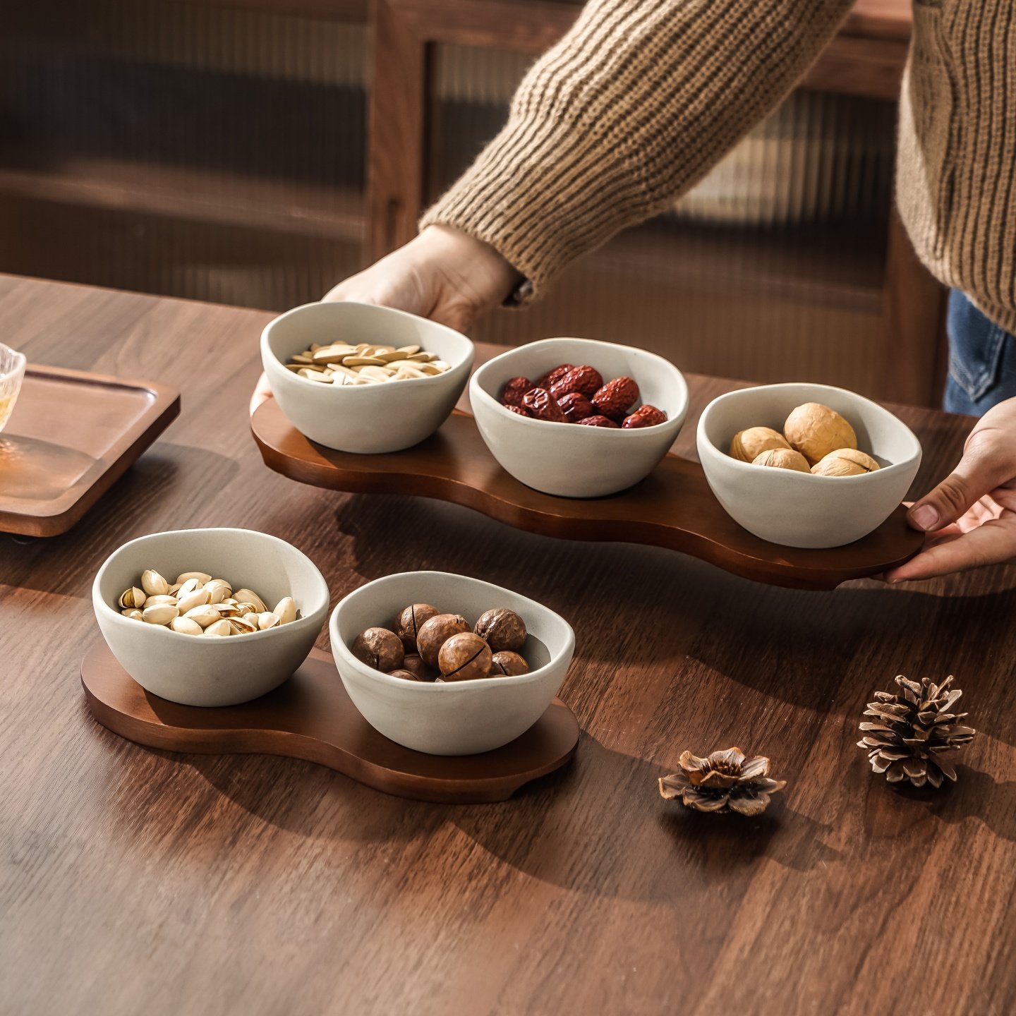 中古风分格干果盒家用客厅过年茶几粗陶干果盘坚果瓜子零食收纳盘,餐饮具,果盆/果盘/果篮,淘宝优惠券,粉丝福利购,淘宝优惠卷