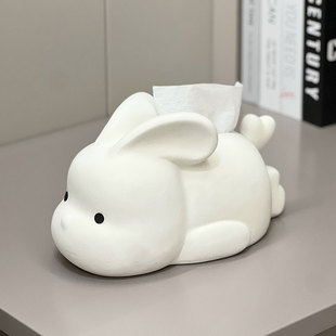 维光毛绒绒高级高颜值兔子陶瓷纸巾盒客厅可爱餐桌创意家用抽纸盒