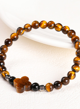 晶东珠宝天然3A黄虎眼石四叶草手