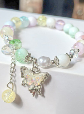 爆花晶奶盖蝴蝶手链女学生闺蜜小