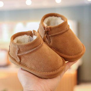 小步点真皮婴儿雪地靴冬加厚软底女宝宝学步鞋儿童棉鞋防滑男童鞋